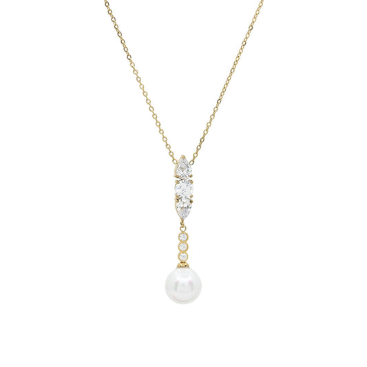 Collar de acero inoxidable con colgante de circonitas y perla