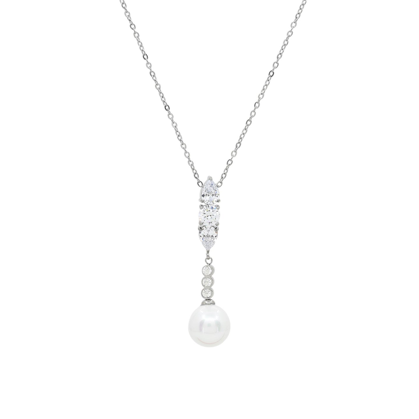 Collar de acero inoxidable con colgante de circonitas y perla