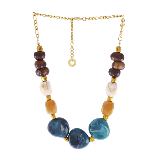 Collar de acero quirúrgico corto con cuentas de colores acabado oro