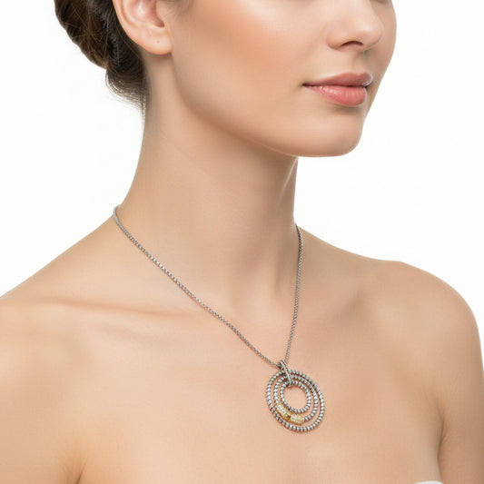 Collar de acero inoxidable con colgante circular bicolor y circonitas - mbyou - Moments by You