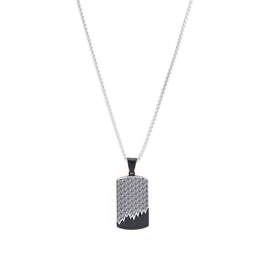 Collar de hombre de acero inoxidable con doble estampado en negro acabado plata