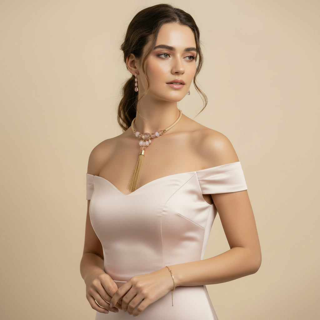 Collar de acero tipo choker con cristales geométricas colgantes de cadenas - Moments by You