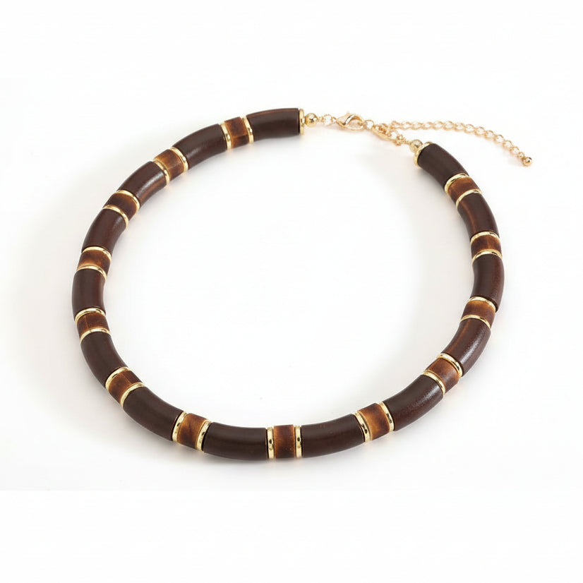 Look en chocolate y de madera (pendientes + collar + pulsera + bolso) - Moments by You