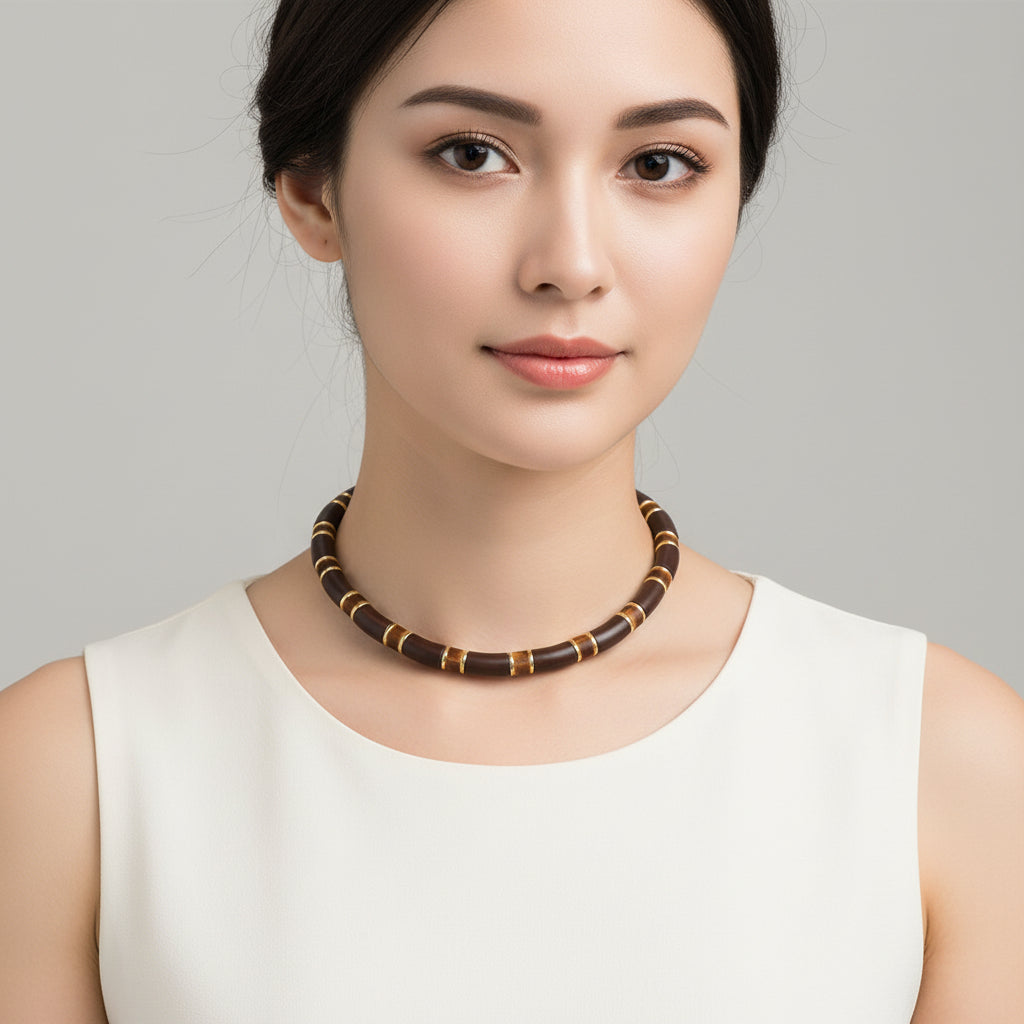 Collar de acero y madera con formas geométricas - Moments by You