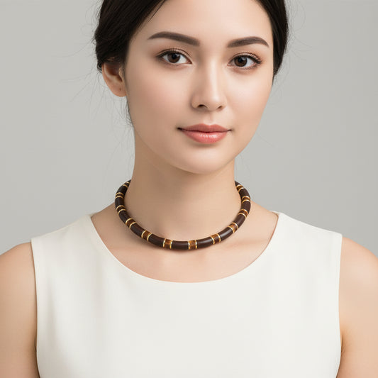 Collar de acero y madera con formas geométricas - Moments by You