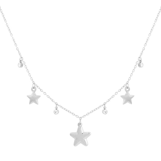 Collar de acero con dijes de estrellas y circonitas acabado plata - Moments by You