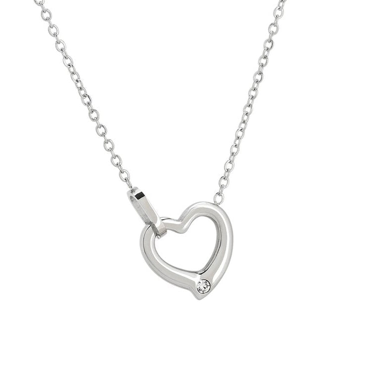 Collar de acero inoxidable con colgante de corazón y circonita acabado plata- mbyou