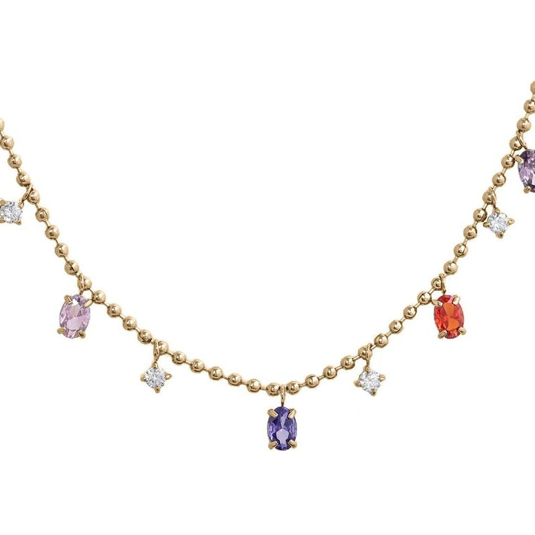 Collar de acero inoxidable de esferas con circonitas de colores colgantes acabado oro - mbyou