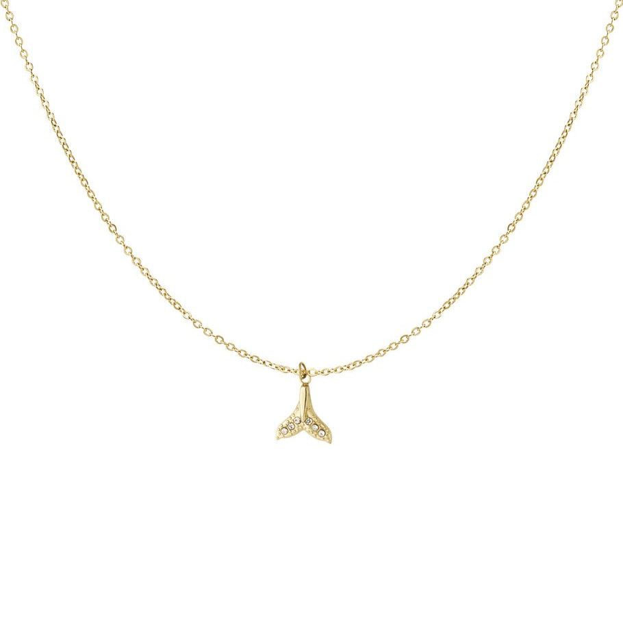 Collar de acero inoxidable con forma de cola de ballena con circonitas y acabado oro - mbyou