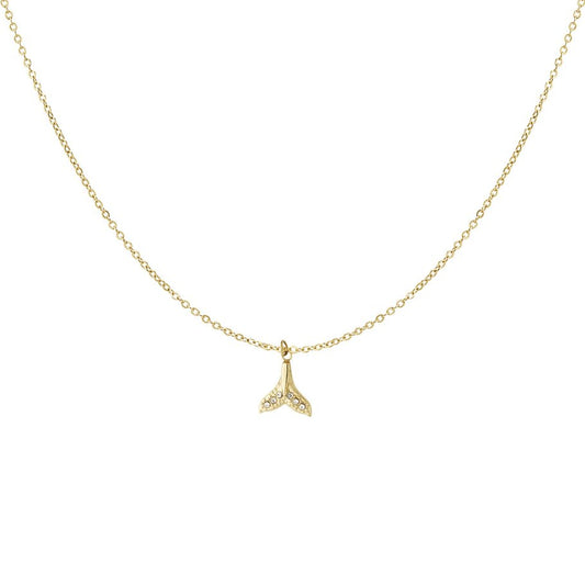 Collar de acero inoxidable con forma de cola de ballena con circonitas y acabado oro - mbyou