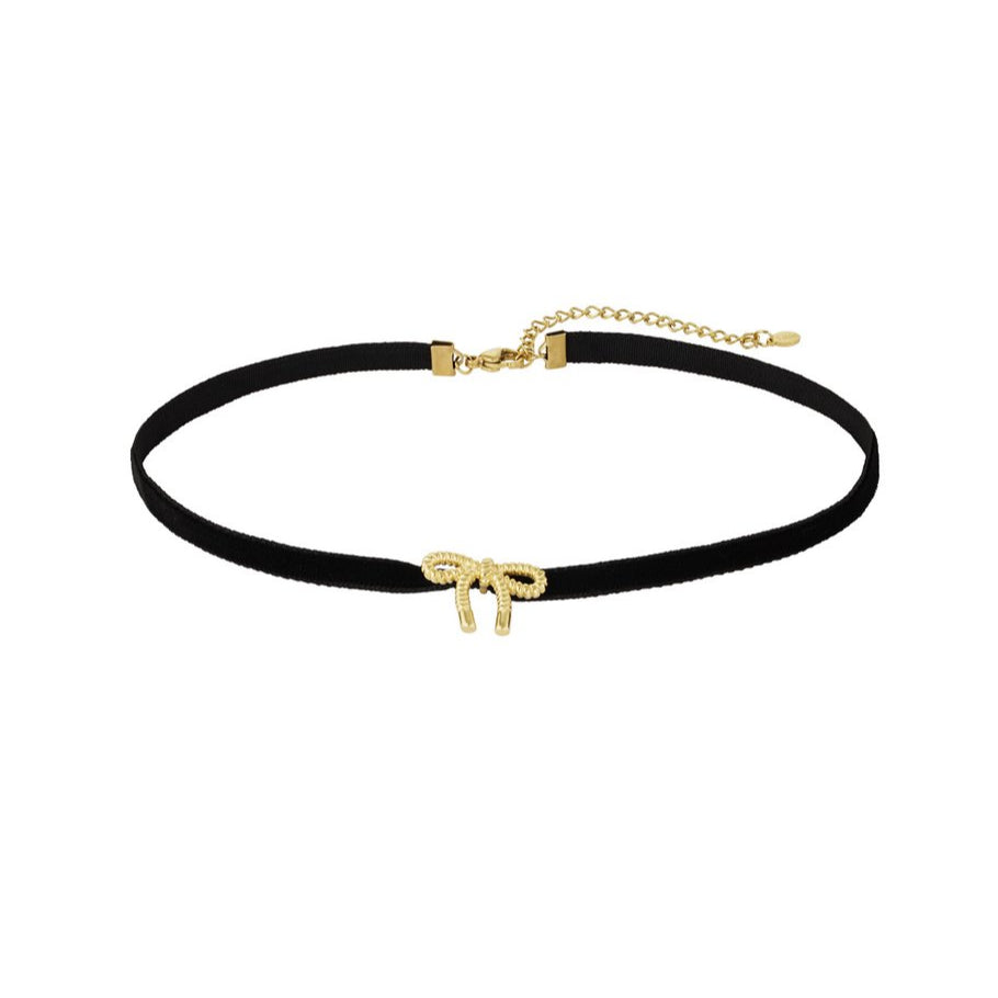 Collar chocker de acero inoxidable y terciopela con un lazo acabado oro - mbyou