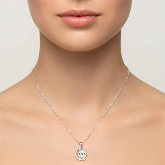 Collar de acero inoxidable con ojo con circonita acabado plata - mbyou - Moments by You