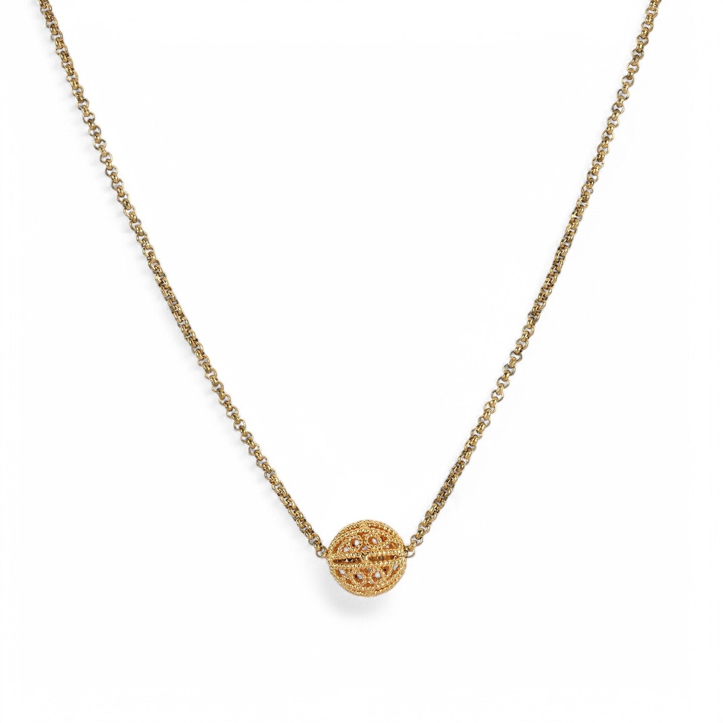 Collar de acero con esfera de filigrana oro