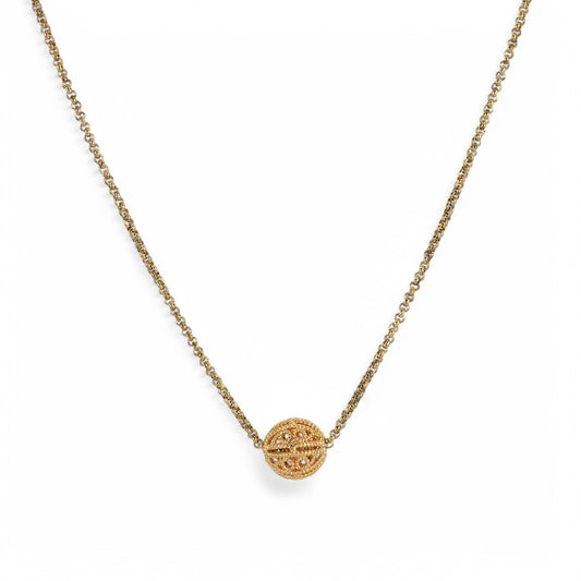Collar de acero con esfera de filigrana oro
