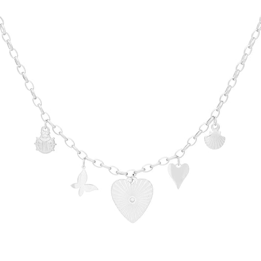 Collar de acero con dijes de varias formas en acabado plata - Moments by You