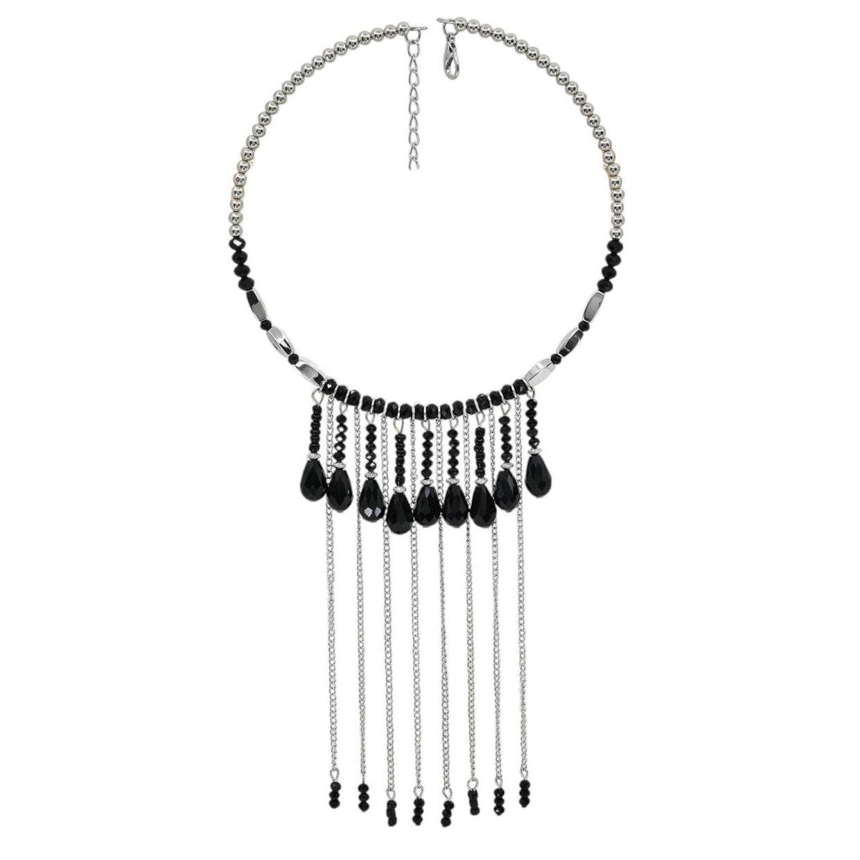 Collar de acero tipo choker con cuentas brillantes colgantes de diferentes largos - Moments by You