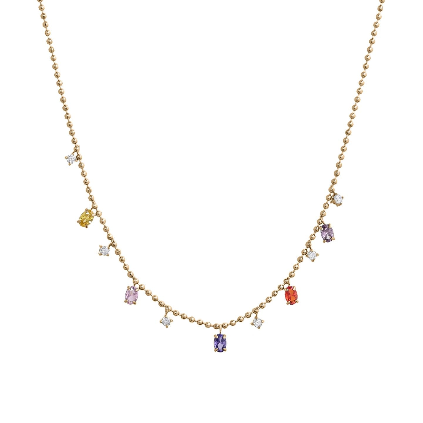 Collar de acero inoxidable de esferas con circonitas de colores colgantes acabado oro - mbyou