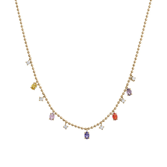 Collar de acero inoxidable de esferas con circonitas de colores colgantes acabado oro - mbyou