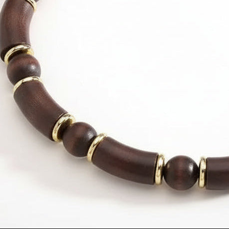 Collar largo de acero y madera con esferas y formas geométricas - Moments by You