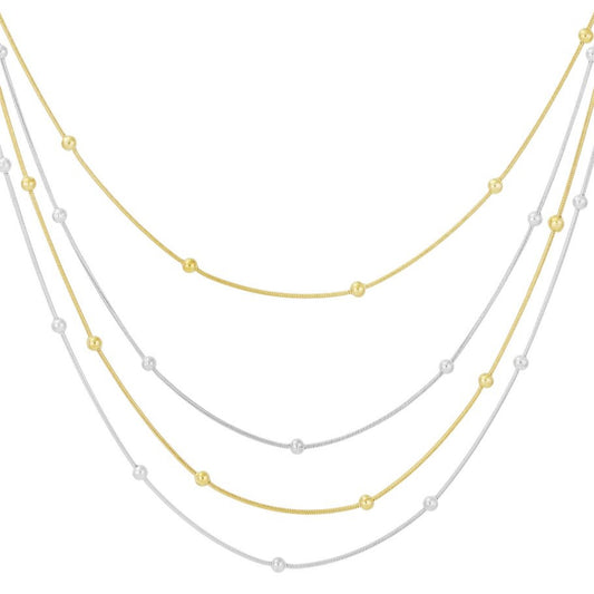 Collar de acero inoxidable con 4 capas de malla de bolitas acabado oro y plata - mbyou