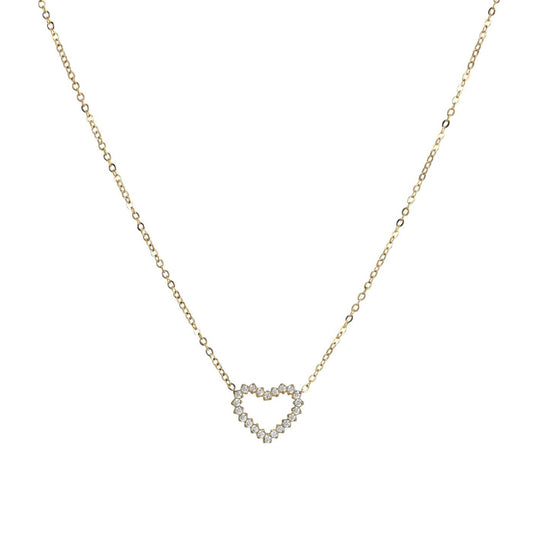 Collar de acero inoxidable con colgante de corazón de circonitas acabado oro- mbyou