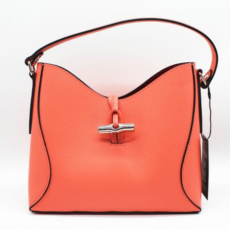 Bolso de piel 100% vacuno tipo shopper mediano con neceser interior y detalles plata color coral