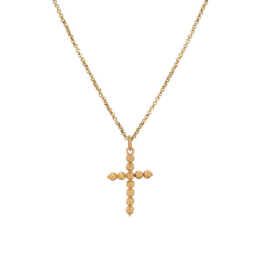 Collar de cruz en acero y diseño de circunferencias oro