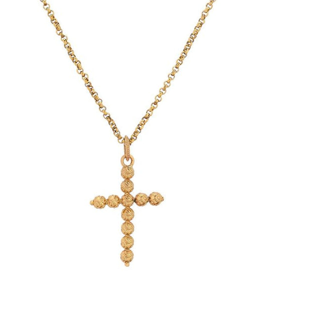 Collar de cruz en acero y diseño de circunferencias oro