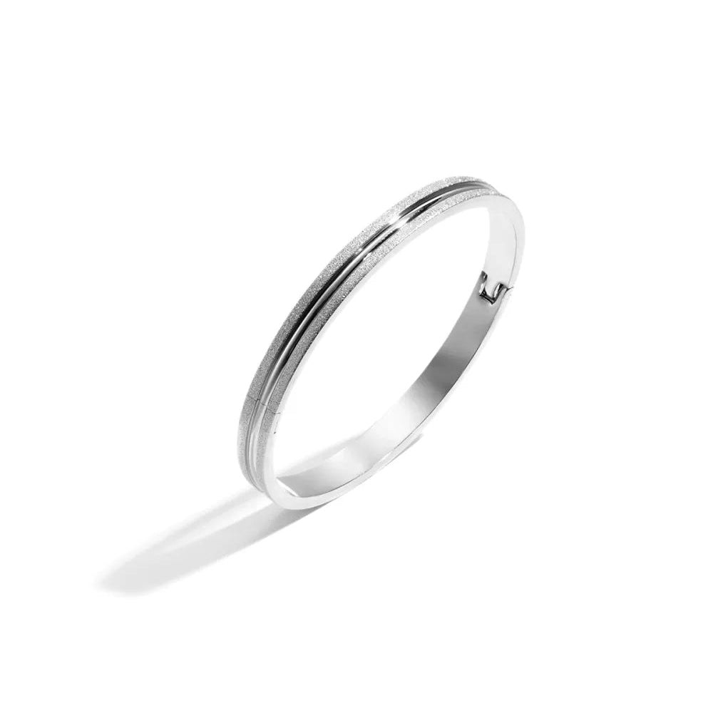 Pulsera de acero rígida con tiras brillantes en acabado plata - Moments by You