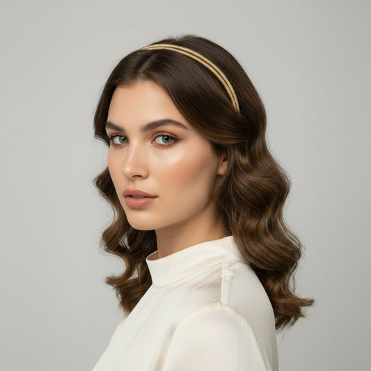 Diadema fina con doble tira en color dorado con textura y acabado brillante - Moments by You
