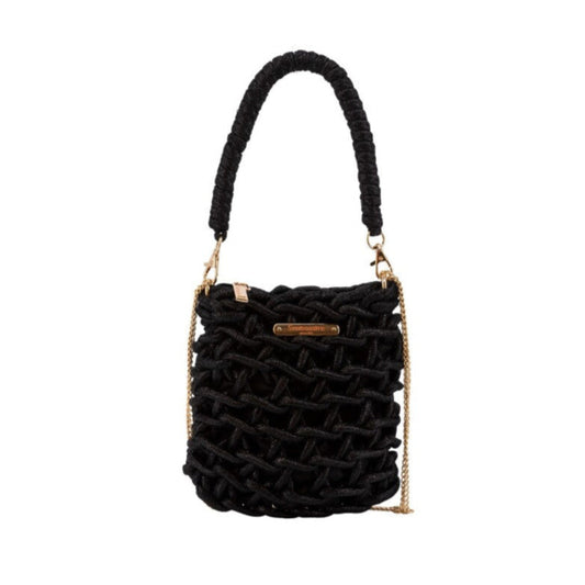 Bolso tipo bombonera de red acabado metalizado negro 100% natural - mbyou