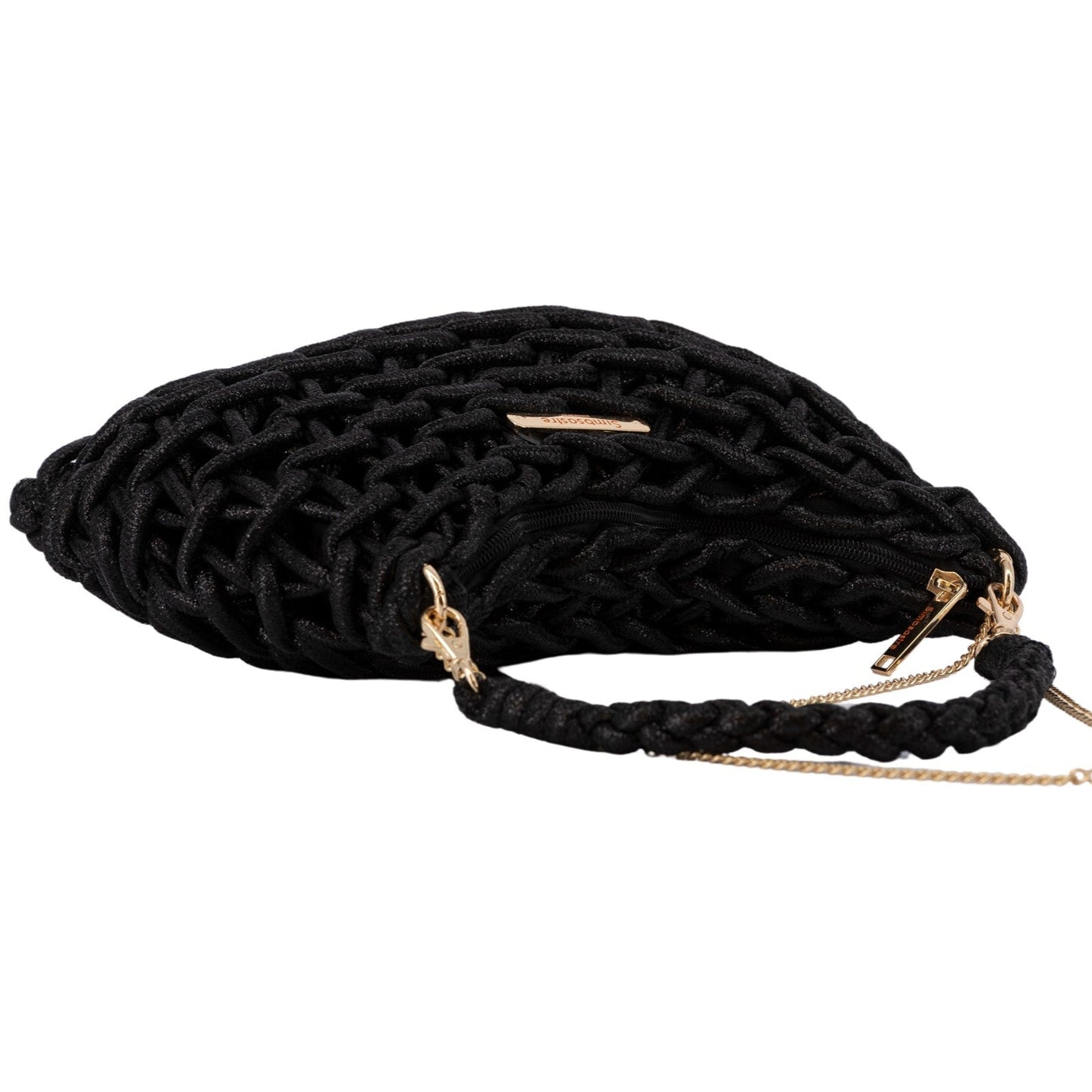 Bolso bandolera tipo red mediana con nudos acabado negro- mbyou