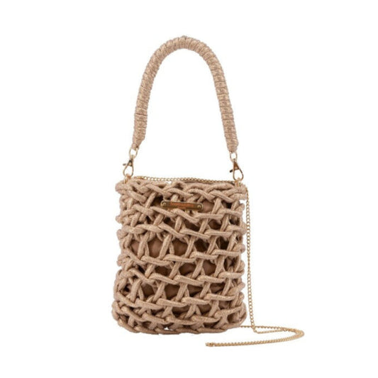 Bolso tipo bombonera de red acabado metalizado dorado 100% natural - mbyou