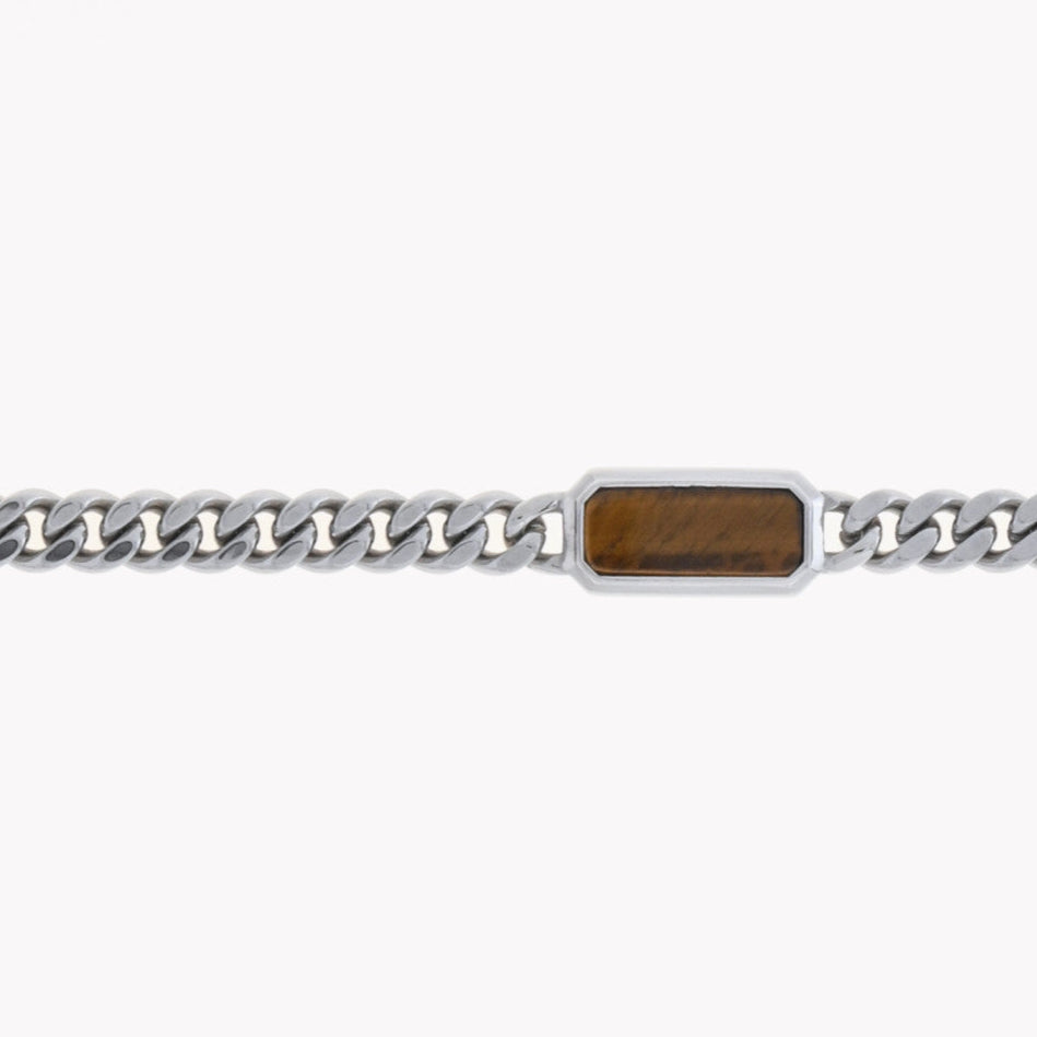 Pulsera de acero cadena hombre tipo esclava acabado plata y castaño