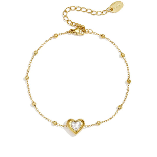 Pulsera de acero con dije de corazón con circonita en acabado oro - Moments by You