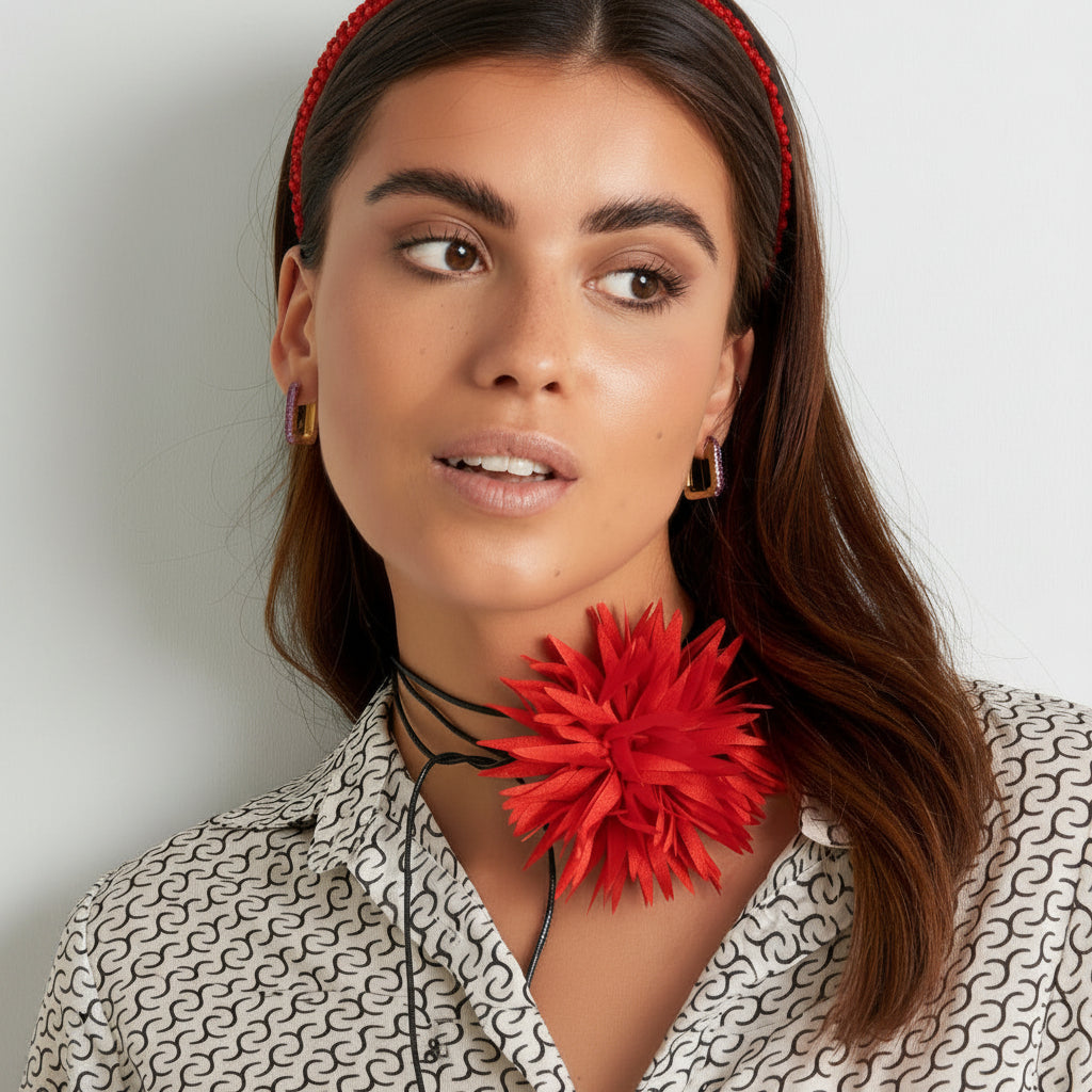Collar choker de cordón y flor de tela grande en varios colores - Moments by You