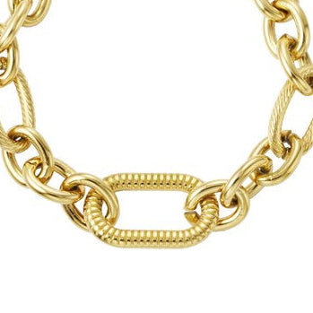 Pulsera de acero de eslabones con texturas y tamaños diferentes acabado oro