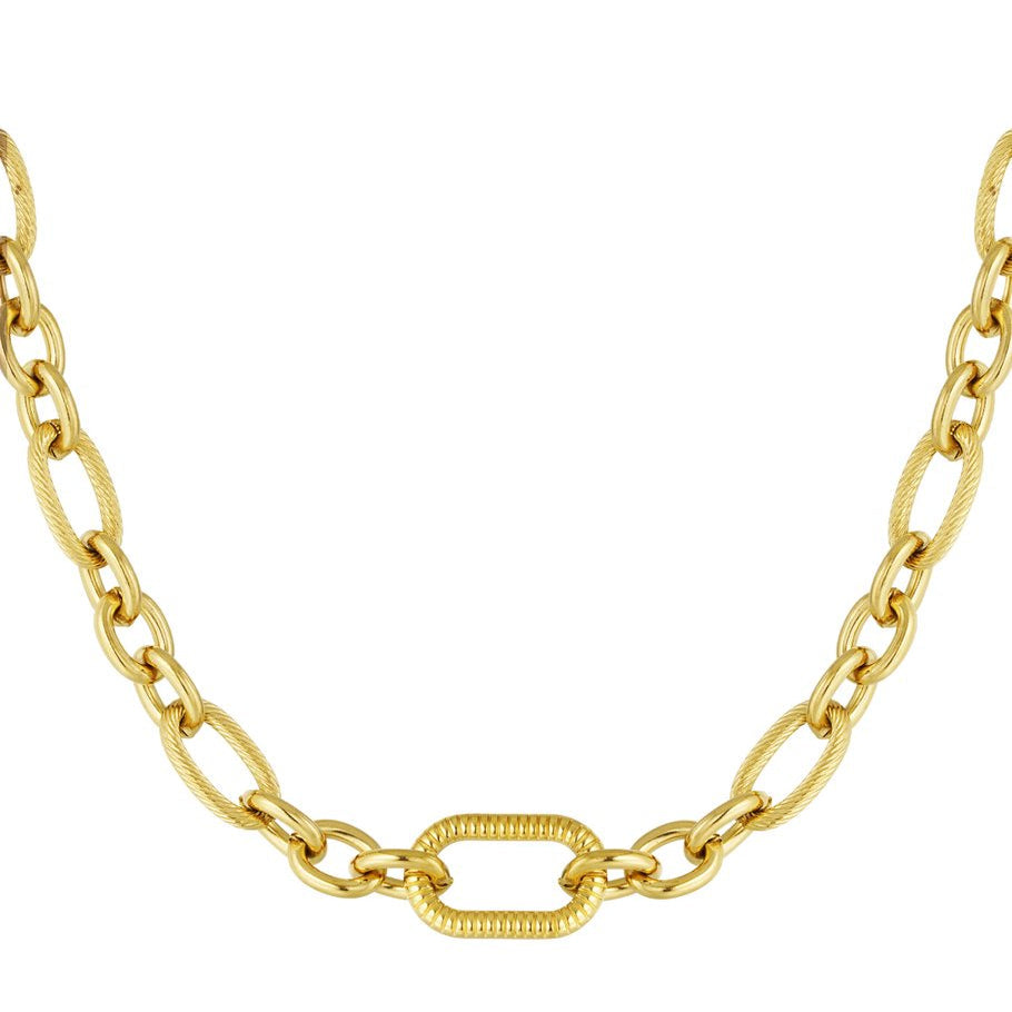 Collar de acero de eslabones con texturas y tamaños diferentes acabado oro