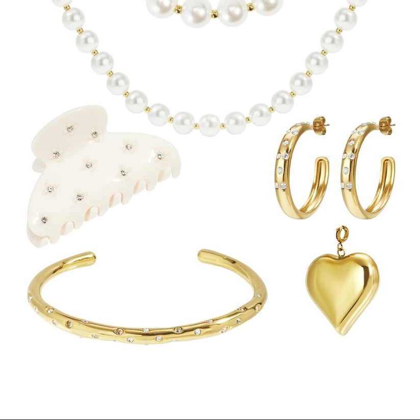 Calendario de adviento Navidad con joyas de acero inoxidable y perlas con acabado oro - mbyou