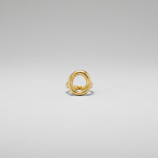 Anillo de acero inoxidable ajustable con un círculo ovalado y hueco en acabado oro - Moments by You