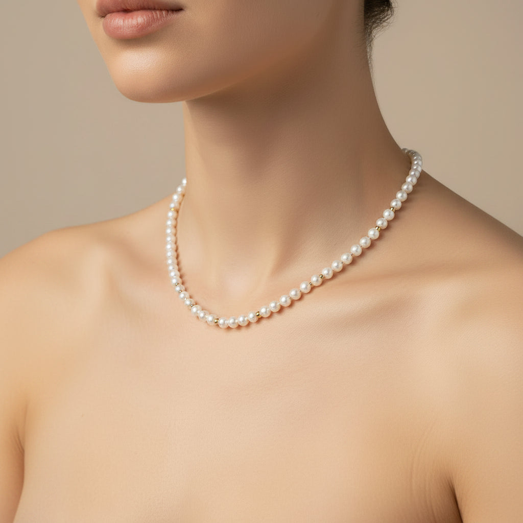 Collar de acero de perlas y cuentas doradas esféricas acabado oro - Moments by You