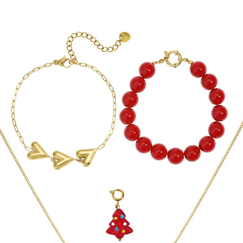 Calendario de adviento Navidad con joyas de acero inoxidable en colores rojos y con acabado oro - mbyou