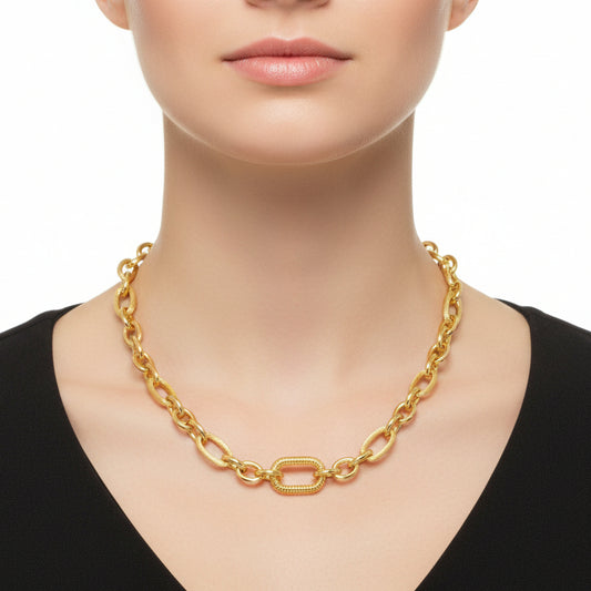 Collar de acero de eslabones con texturas y tamaños diferentes acabado oro - Moments by You