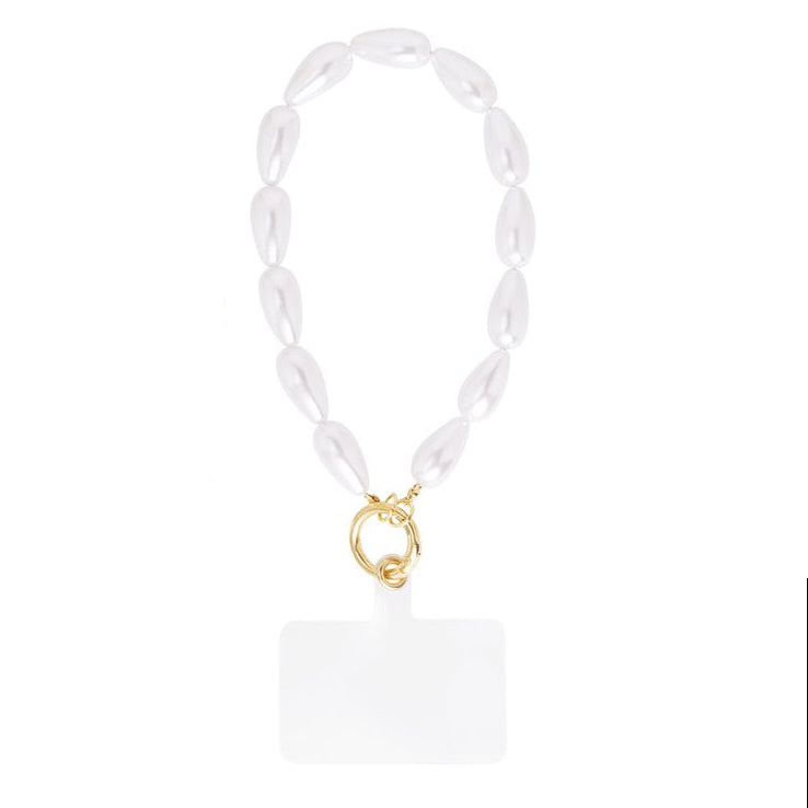 Correa para sujetar el móvil de perlas en blanco