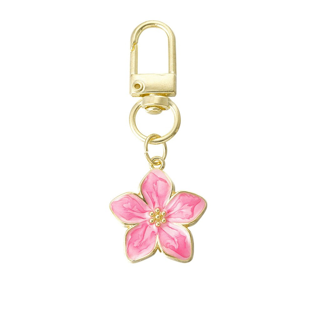 Llavero de flor de esmalte en fucsia y aleación con acabado oro -mbyou
