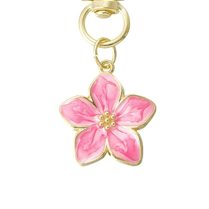 Llavero de flor de esmalte en fucsia y aleación con acabado oro -mbyou