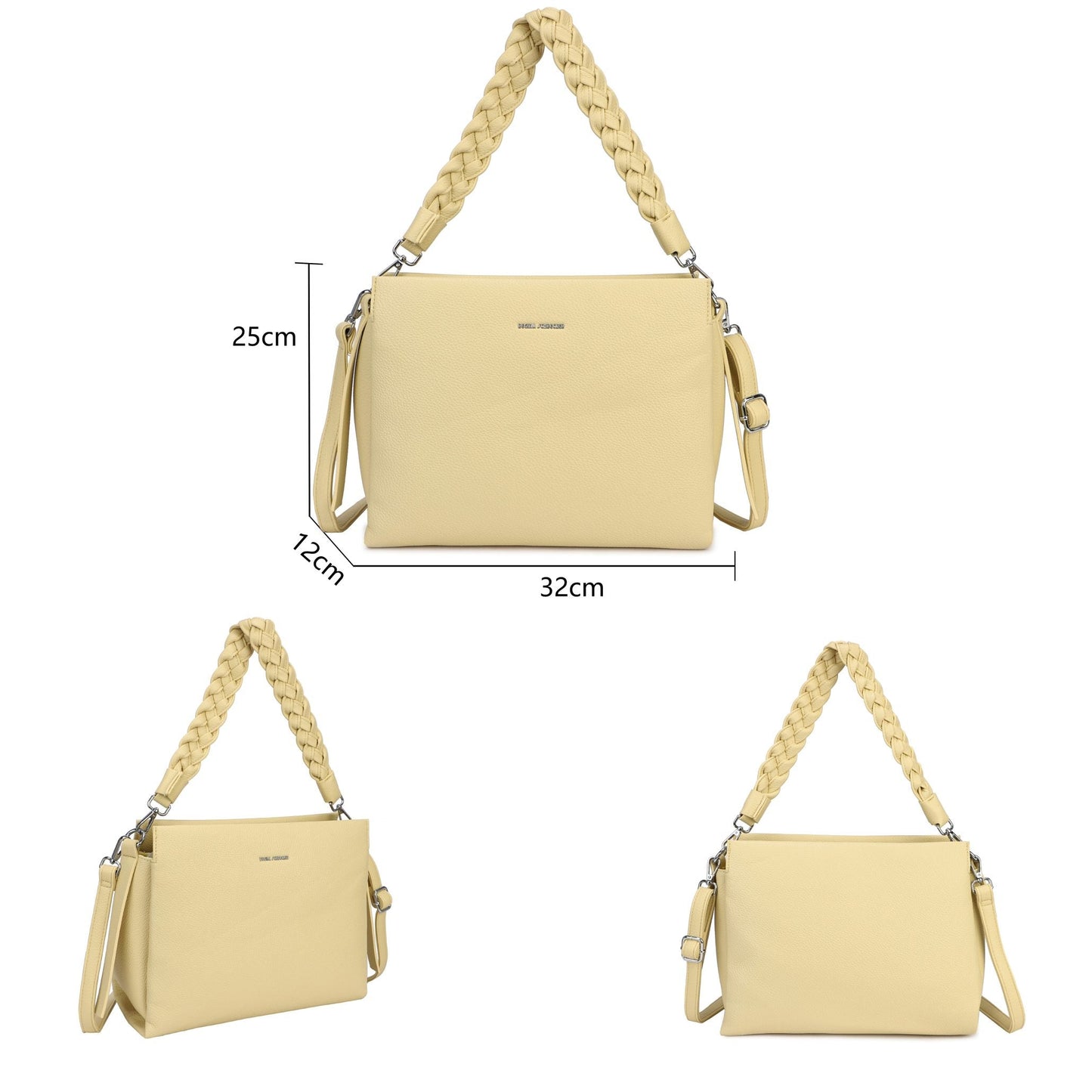 Bolso hombro rectangular con asa trenzada y acabado piel en negro