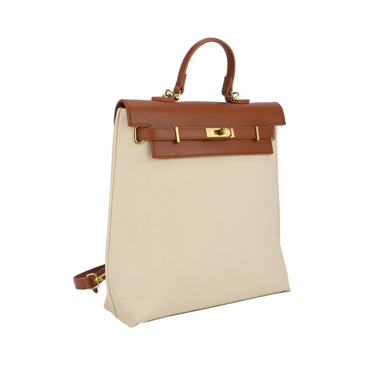 Bolso mochila tipo vintage camel y beige