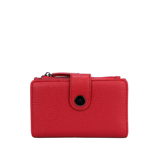 Monedero con botón de click, tamaño mediano y de piel sintética en color rojo fuerte - mbyou
