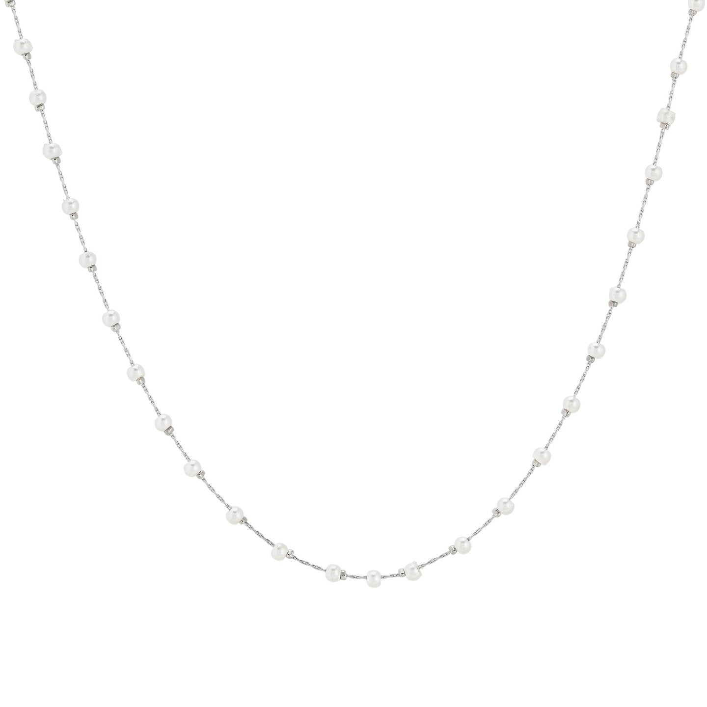 Collar de acero inoxidable con perlas pequeñas y acabado plata